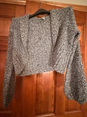 White House Black Market Marled Black and White Knit Cardigan